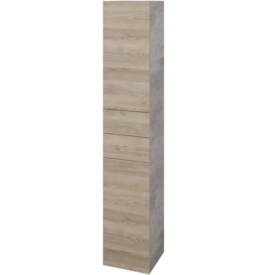 Hochschrank mit Wäschekorb UNI SVD2Z2K 35  - D01 Beton - Grifflose Ausführung T00 (ohne Bohrungen für Griffe) - D17 Eiche Colorado - Links