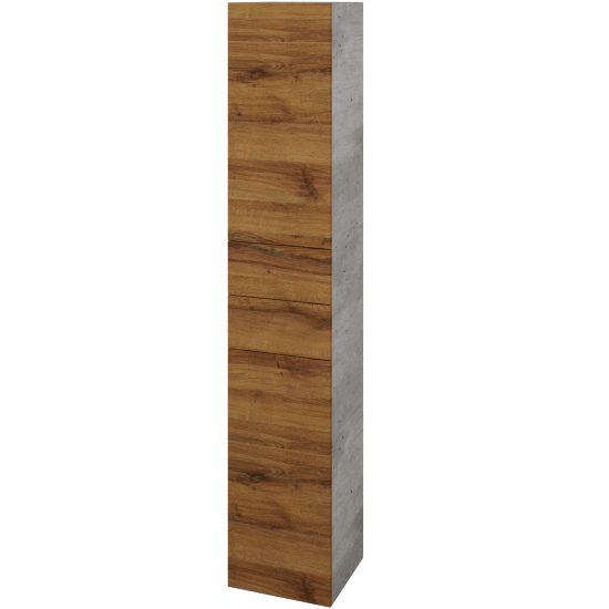 Hochschrank mit Wäschekorb UNI SVD2Z2K 35  - D01 Beton - Griffes T00 - D27 Cognac - Links