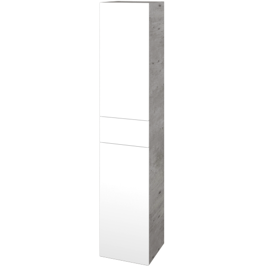 Hochschrank mit Wäschekorb UNI SVD2ZK 35  - D01 Beton - Griffes T00 - N01 Weiß Hochglanz - Links