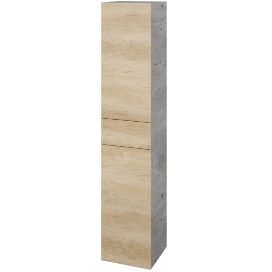 Hochschrank mit Wäschekorb UNI SVD2ZK 35  - D01 Beton - Griffes T00 - D15 Eiche Nebraska - Links
