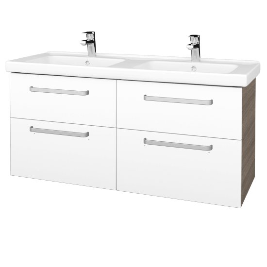 Badezimmerschrank NEXT SZZ4 125  - D03 Cafe - Griffes T01 - L01 Weiß Lack Hochglanz