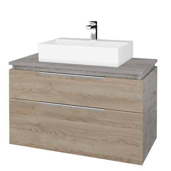 Waschtischunterschrank GLOBE SZZ2 100 (Abdeckplatte aus LSPT)  - D01 Beton - D17 Eiche Colorado