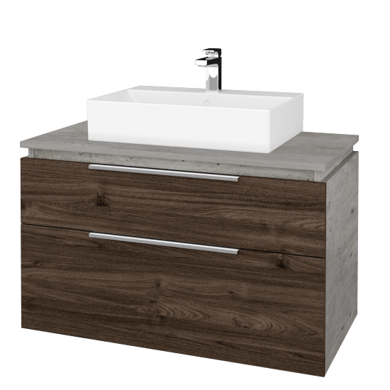 Waschtischunterschrank GLOBE SZZ2 100 (Abdeckplatte aus LSPT)  - D01 Beton - D25 Teak