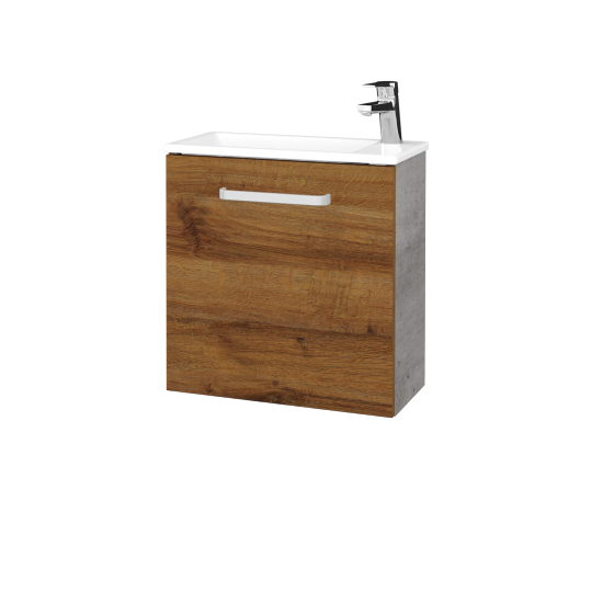 Waschtischunterschrank VERDE SZD 50  - D01 Beton - Griffes T01 - D27 Cognac - Links
