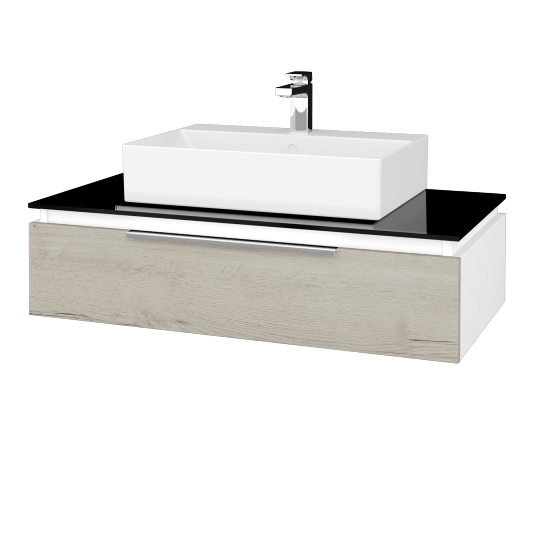 Waschtischunterschrank GLOBE SZZ 100 (Abdeckplatte aus Glas)  - L01 Weiß Lack Hochglanz - D28 Alberta