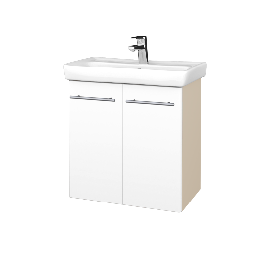 Waschtischunterschrank NEO SZD2 60  - M19 Cream Lack matt - Griffes T02 - L01 Weiß Lack Hochglanz