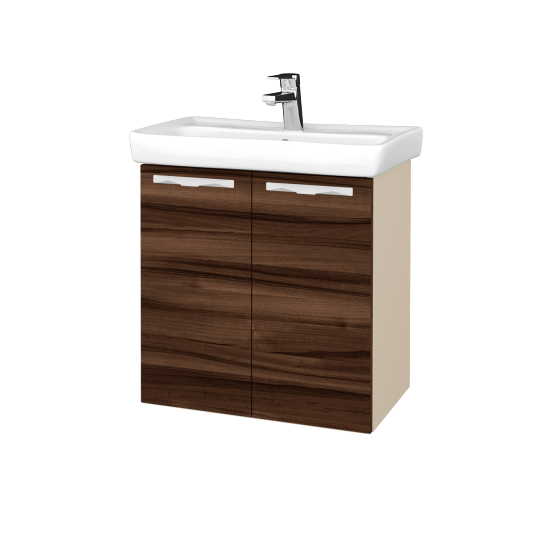 Waschtischunterschrank NEO SZD2 60  - M19 Cream Lack matt - Griffes T09 - D06 Nussbaum