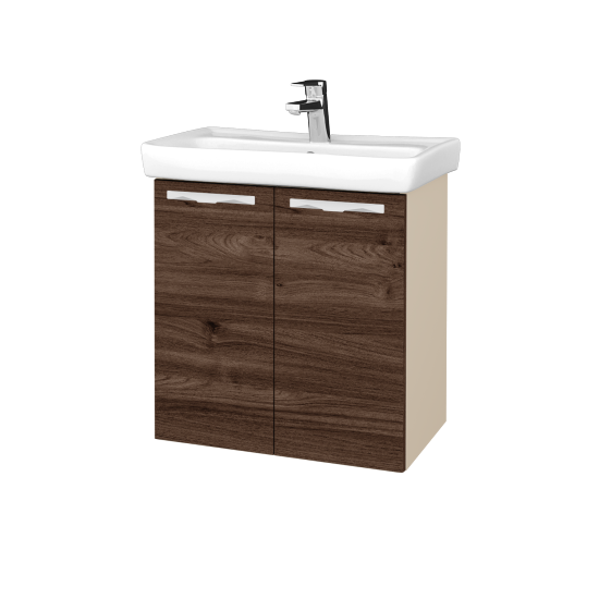 Waschtischunterschrank NEO SZD2 60  - M19 Cream Lack matt - Griffes T09 - D25 Teak