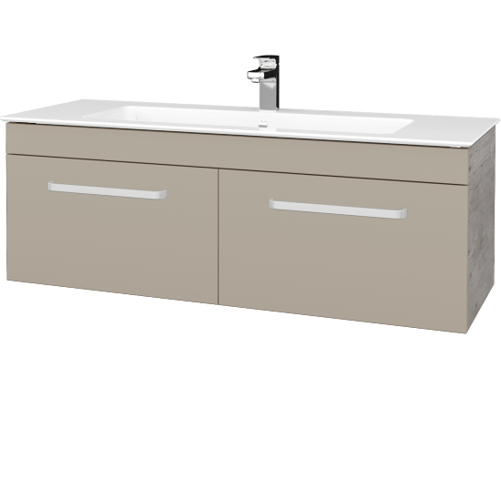 Badezimmerschrank LINEA SZZ2 120  - D01 Beton - Griffes T01 - M05 Beige Lack Matt