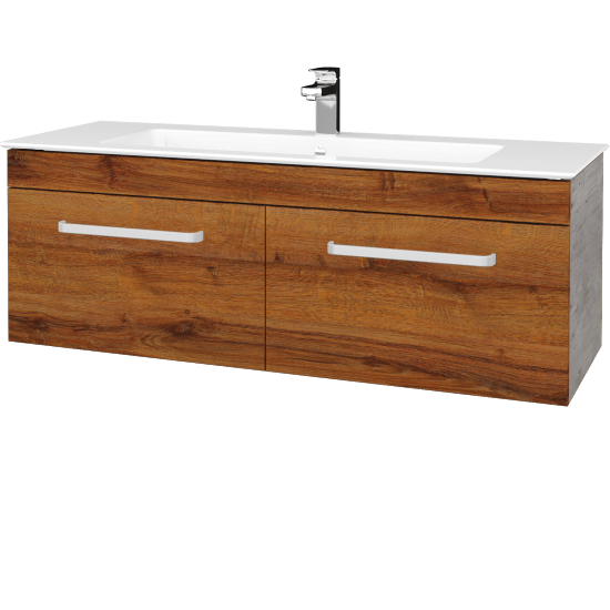 Badezimmerschrank LINEA SZZ2 120  - D01 Beton - Griffes T01 - D27 Cognac