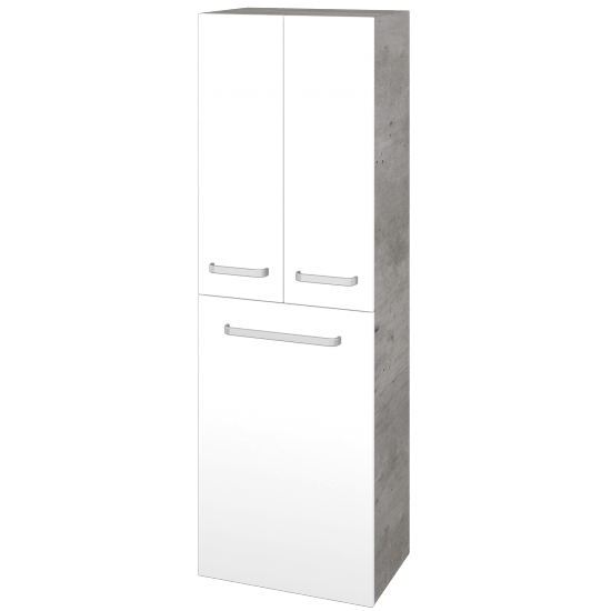 Hochschrank mit Wäschekorb UNI SVD3K 50  - D01 Beton - Griffes T01 - L01 Weiß Lack Hochglanz