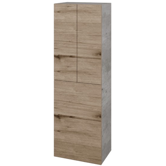 Hochschrank mit Wäschekorb UNI SVD3K 50  - D01 Beton - Grifflose Ausführung T00 (ohne Bohrungen für Griffe) - D23 Eiche Herkules