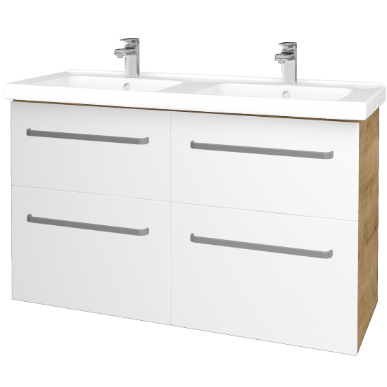 Waschtischunterschrank MAGIC SZZ4 125  - D09 Eiche Arlington - Griffes T01 - L01 Weiß Lack Hochglanz