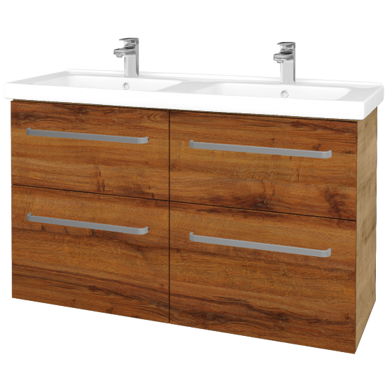 Waschtischunterschrank MAGIC SZZ4 125  - D09 Eiche Arlington - Griffes T01 - D27 Cognac