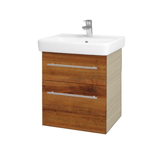 Waschtischunterschrank NEXT SZZ2 55 (Waschtisch Q)  - D04 Eiche - Griff T02 - D27 Cognac