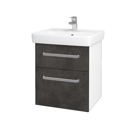 Waschtischunterschrank NEXT SZZ2 55  - N01 Weiß Hochglanz - Griffes T01 - D16 Dark Beton