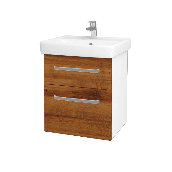 Waschtischunterschrank NEXT SZZ2 55  - N01 Weiß Hochglanz - Griffes T01 - D27 Cognac