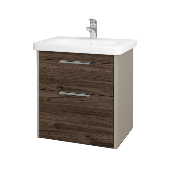 Badezimmerschrank TORO SZZ2 65  - L04 Taupe Lack Hochglanz - D25 Teak