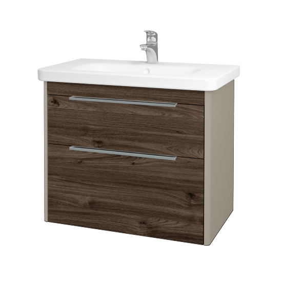 Badezimmerschrank TORO SZZ2 80  - L04 Taupe Lack Hochglanz - D25 Teak