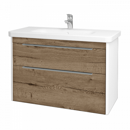 Badezimmerschrank TORO SZZ2 100  - L01 Weiß Lack Hochglanz - D21 Tobacco