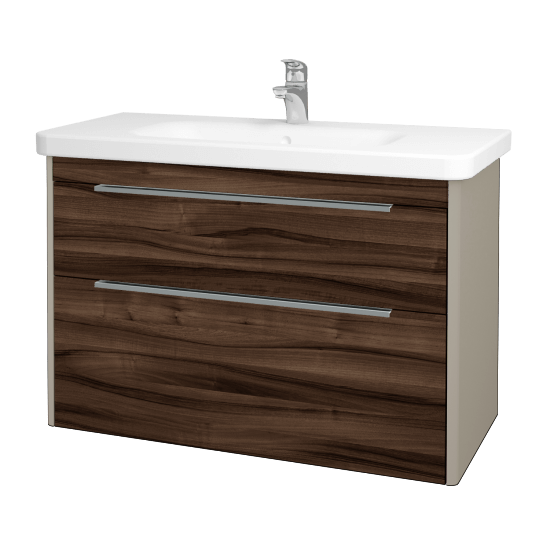 Badezimmerschrank TORO SZZ2 100  - L04 Taupe Lack Hochglanz - D06 Nussbaum