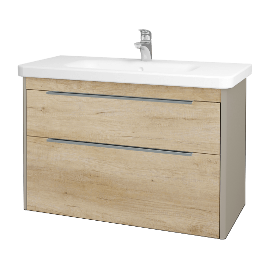 Badezimmerschrank TORO SZZ2 100  - L04 Taupe Lack Hochglanz - D15 Eiche Nebraska