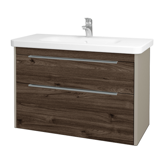 Badezimmerschrank TORO SZZ2 100  - L04 Taupe Lack Hochglanz - D25 Teak