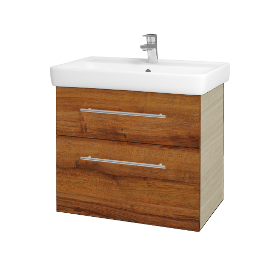 Waschtischunterschrank NEXT SZZ2 70 (Waschtisch Q)  - D04 Eiche - Griff T02 - D27 Cognac
