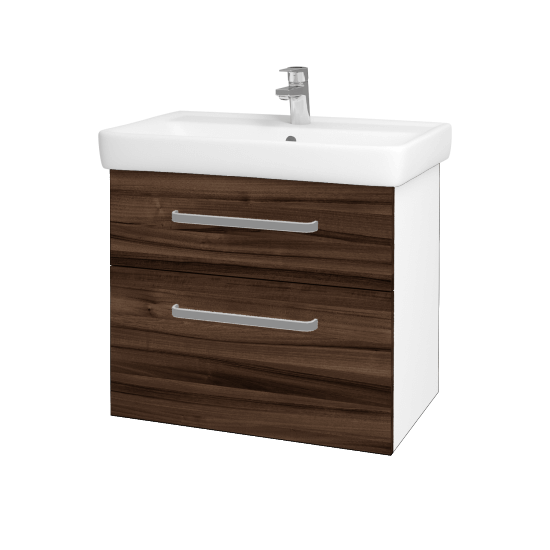 Badezimmerschrank NEXT SZZ2 70  - N01 Weiß Hochglanz - Griffes T01 - D06 Nussbaum