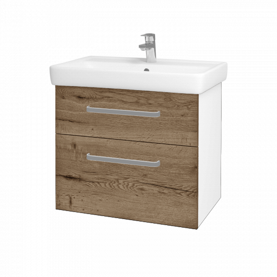 Badezimmerschrank NEXT SZZ2 70  - N01 Weiß Hochglanz - Griffes T01 - D21 Tobacco