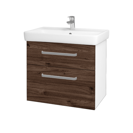 Badezimmerschrank NEXT SZZ2 70  - N01 Weiß Hochglanz - Griffes T01 - D25 Teak