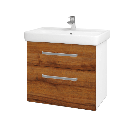 Badezimmerschrank NEXT SZZ2 70  - N01 Weiß Hochglanz - Griffes T01 - D27 Cognac
