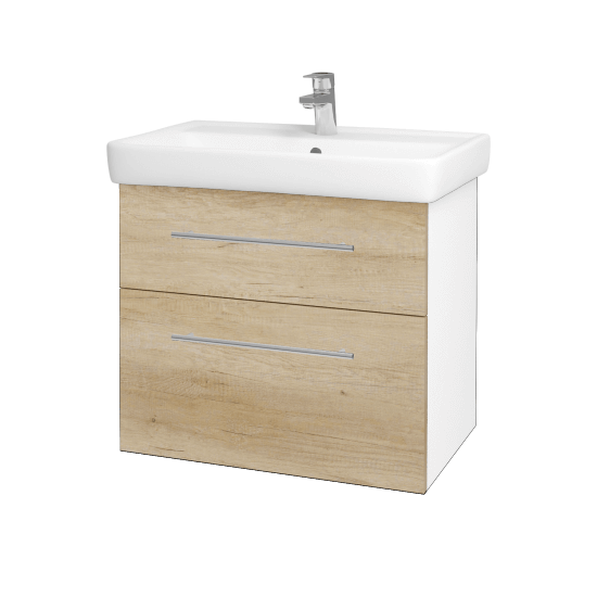 Badezimmerschrank NEXT SZZ2 70  - N01 Weiß Hochglanz - Griffes T02 - D15 Eiche Nebraska