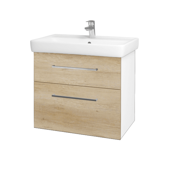 Badezimmerschrank NEXT SZZ2 70  - N01 Weiß Hochglanz - Griffes T04 - D15 Eiche Nebraska