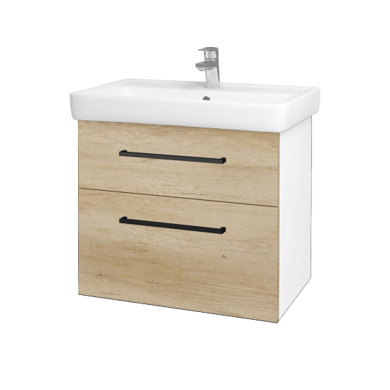 Badezimmerschrank NEXT SZZ2 70  - N01 Weiß Hochglanz - Griffes T06 - D15 Eiche Nebraska