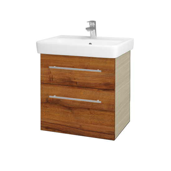 Waschtischunterschrank NEXT SZZ2 60 (Waschtisch Q)  - D04 Eiche - Griff T02 - D27 Cognac
