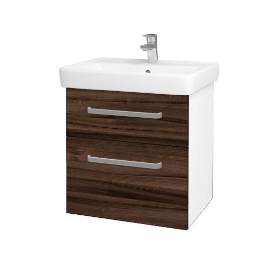 Badezimmerschrank NEXT SZZ2 60  - N01 Weiß Hochglanz - Griffes T01 - D06 Nussbaum