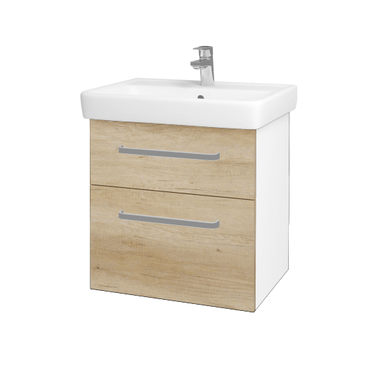 Badezimmerschrank NEXT SZZ2 60  - N01 Weiß Hochglanz - Griffes T01 - D15 Eiche Nebraska