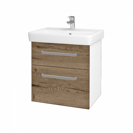 Badezimmerschrank NEXT SZZ2 60  - N01 Weiß Hochglanz - Griffes T01 - D21 Tobacco