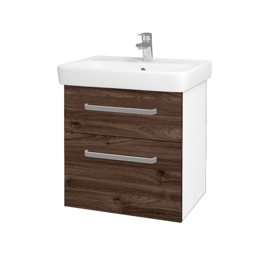 Badezimmerschrank NEXT SZZ2 60  - N01 Weiß Hochglanz - Griffes T01 - D25 Teak