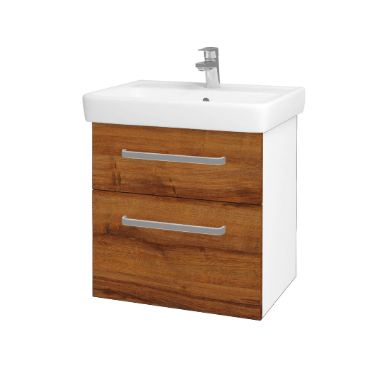 Badezimmerschrank NEXT SZZ2 60  - N01 Weiß Hochglanz - Griffes T01 - D27 Cognac