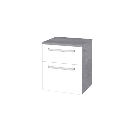 Sideboard UNI SNZ2K  50  - D01 Beton - Griffes T01 - L01 Weiß Lack Hochglanz