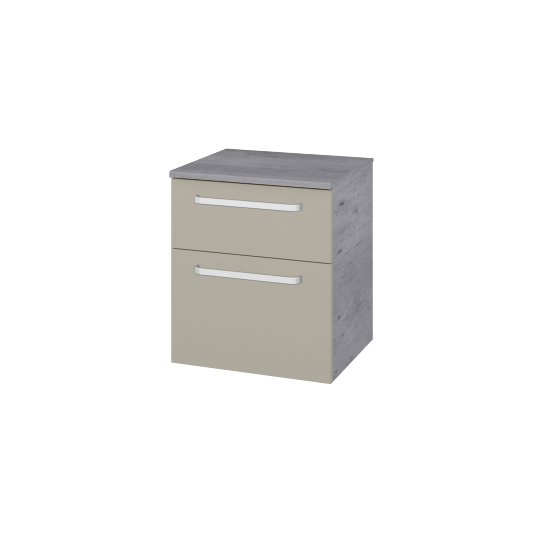 Niedriger Schrank mit Wäschekorb UNI SNZ2K  50  - D01 Beton - Griffes T01 - L04 Taupe Lack Hochglanz