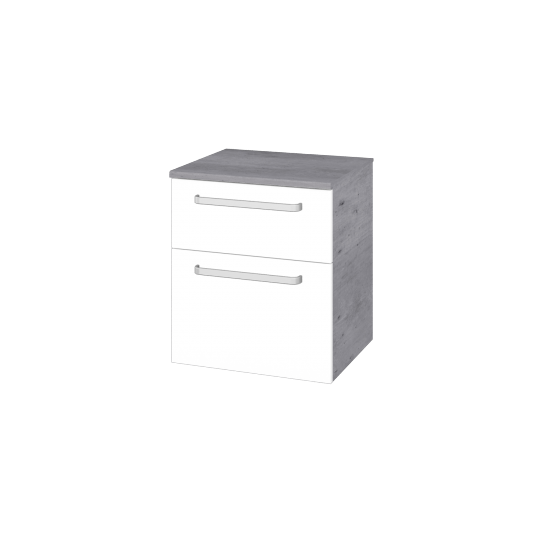 Niedriger Schrank mit Wäschekorb UNI SNZ2K  50  - D01 Beton - Griffes T01 - M01 Weiß Lack Matt