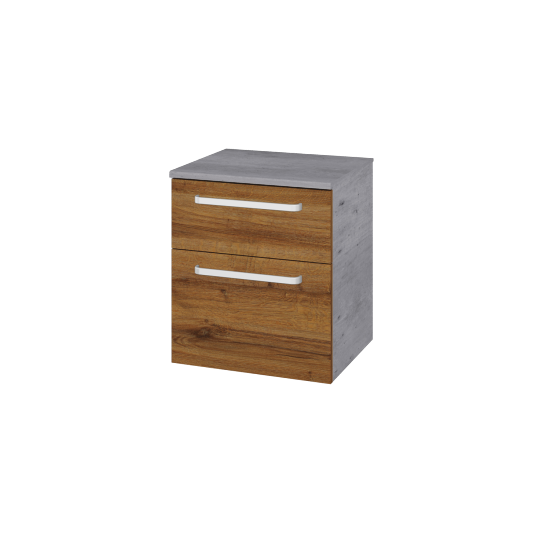 Niedriger Schrank mit Wäschekorb UNI SNZ2K  50  - D01 Beton - Griffes T01 - D27 Cognac