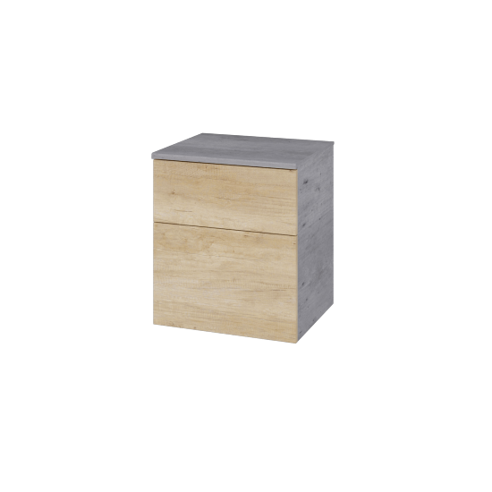 Niedriger Schrank mit Wäschekorb UNI SNZ2K  50  - D01 Beton - Griffes T00 - D15 Eiche Nebraska