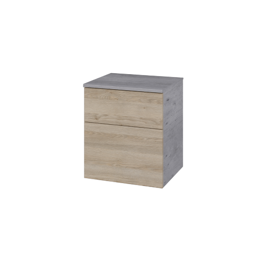 Niedriger Schrank mit Wäschekorb UNI SNZ2K  50  - D01 Beton - Grifflose Ausführung T00 (ohne Bohrungen für Griffe) - D17 Eiche Colorado