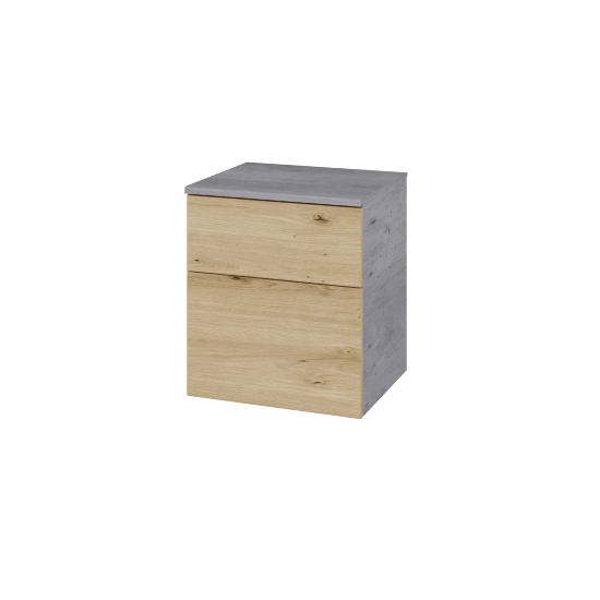 Niedriger Schrank mit Wäschekorb UNI SNZ2K  50  - D01 Beton - Grifflose Ausführung T00 (ohne Bohrungen für Griffe) - D22 Eiche Caramel