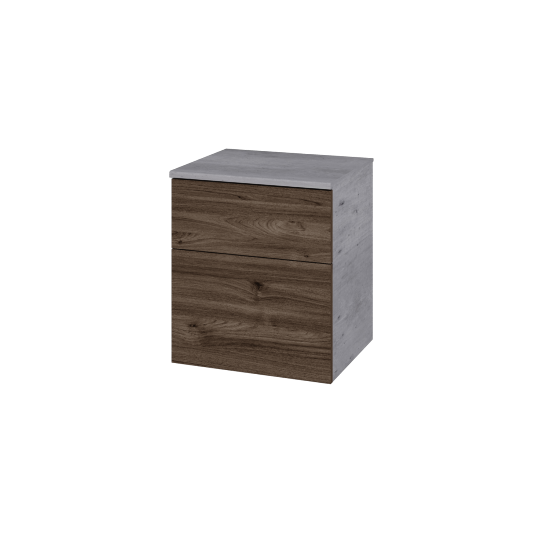 Niedriger Schrank mit Wäschekorb UNI SNZ2K  50  - D01 Beton - Griffes T00 - D25 Teak