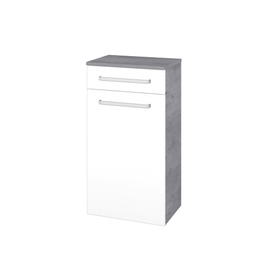 Sideboard UNI SNDKZ 50  - D01 Beton - Griffes T01 - L01 Weiß Lack Hochglanz